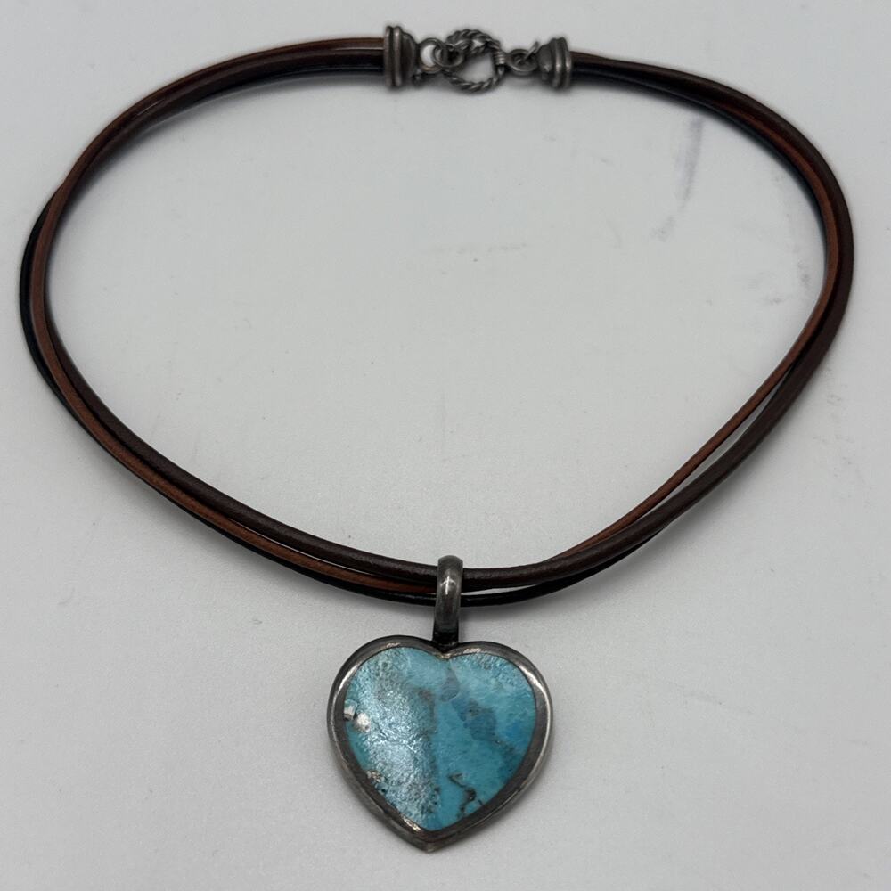 Sally C Treasures SX Southwest Turquoise 925 Heart Pendant Leather Cord Necklace